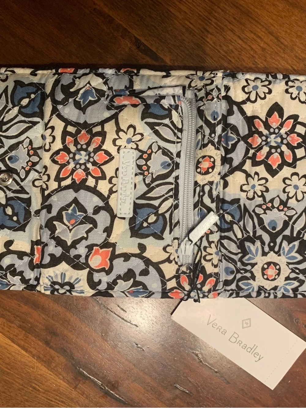Vera Bradley Quilted Floral RFID Wallet - Cream, Blue, Coral, Black - Picture 6 of 10